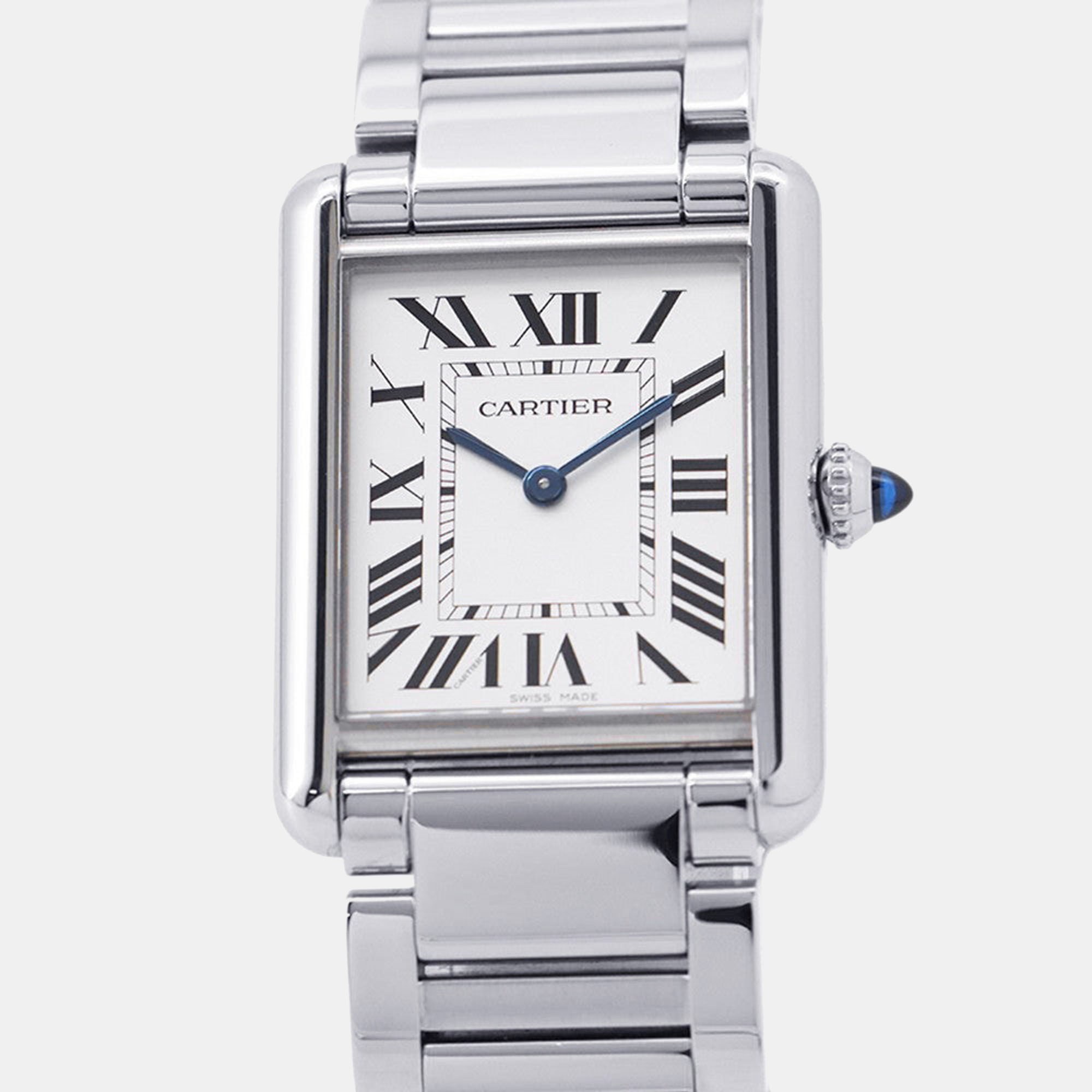 Cartier Tank WSTA0052 White Stainless Silver Quartz Men Wristwatch 25mm