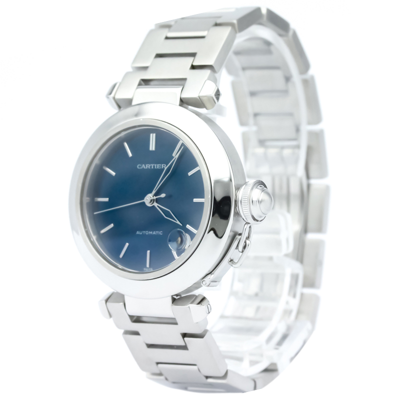Cartier Blue Stainless Steel Pasha Men's Wristwatch 35MM