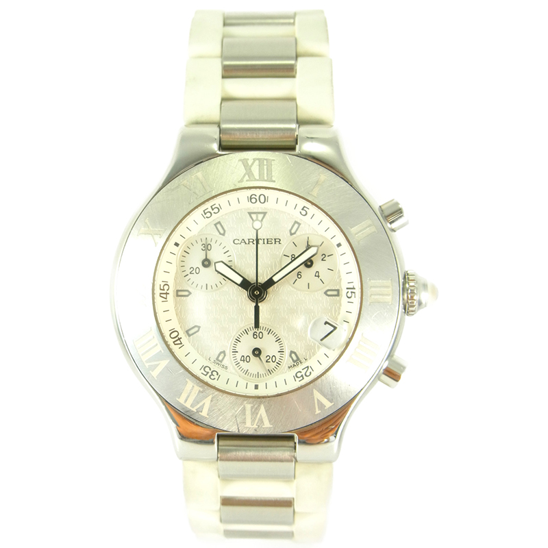 Cartier White Stainless Steel and Rubber Must 21 Chronoscaph 2424 ...