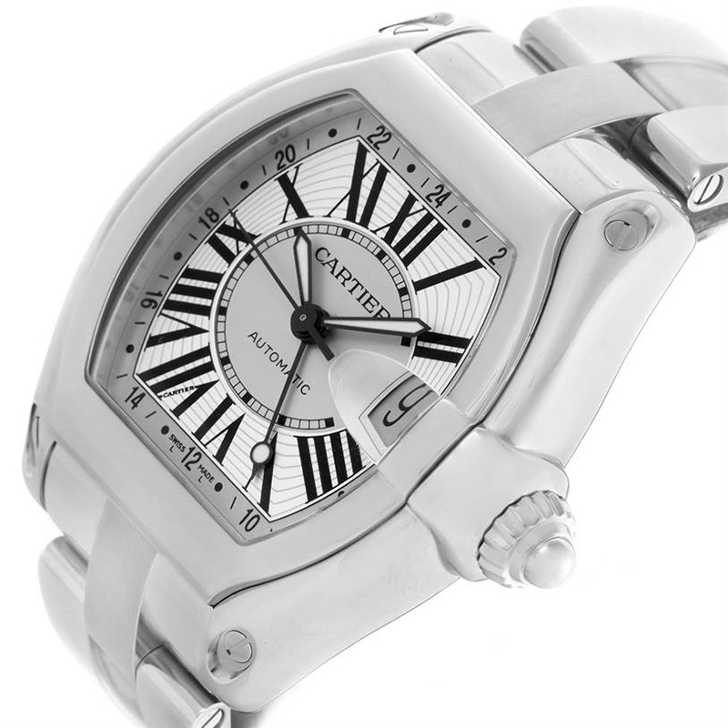 

Cartier Silver Stainless Steel Roadster GMT W62032X6 Men's Wristwatch, White