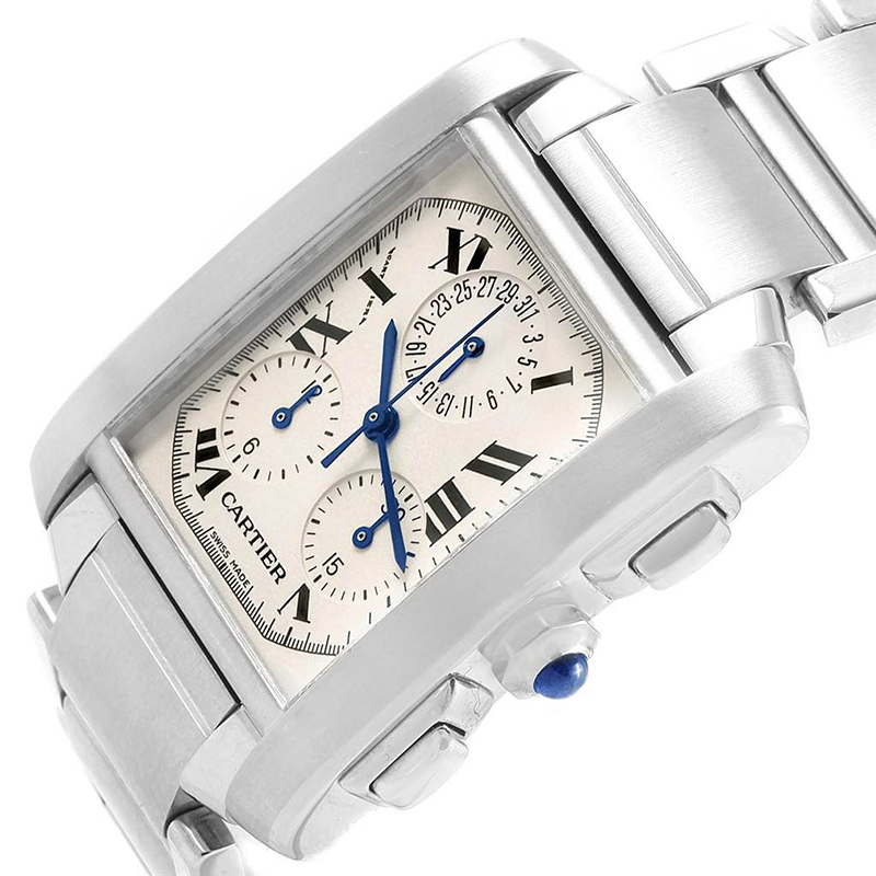 

Cartier Off White Stainless Steel Tank Francaise Chronoflex W51001Q3 Men's Wristwatch