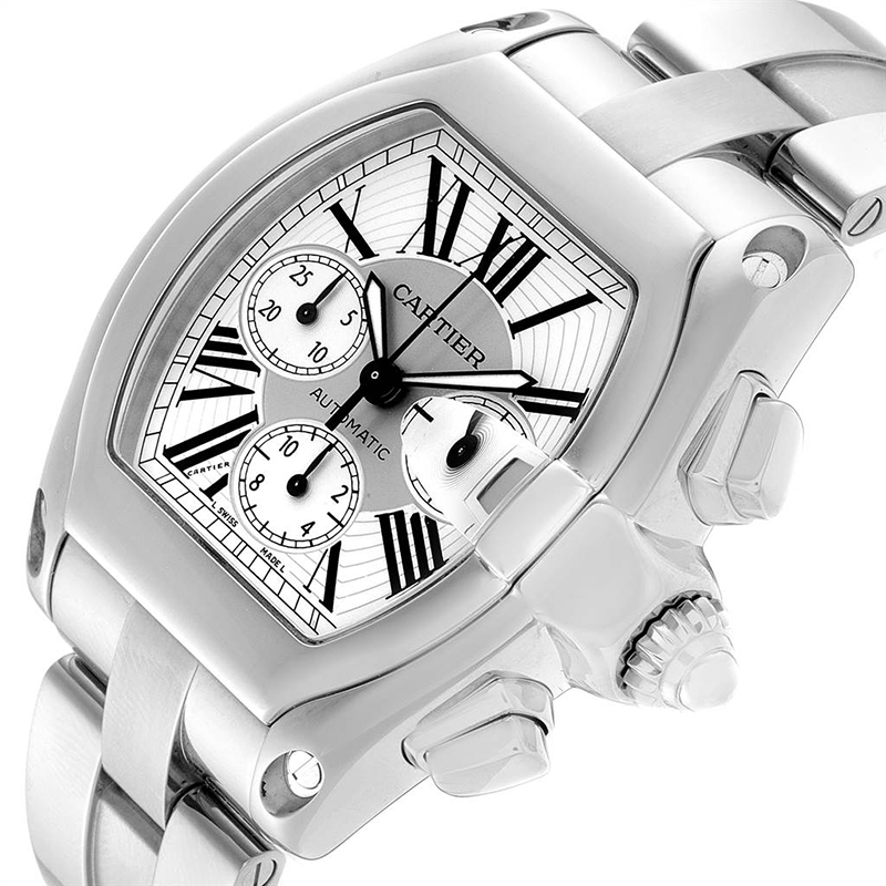 

Cartier Silver Stainless Steel Roadster  Chronograph W62019X6 Men's Wristwatch 49x43MM