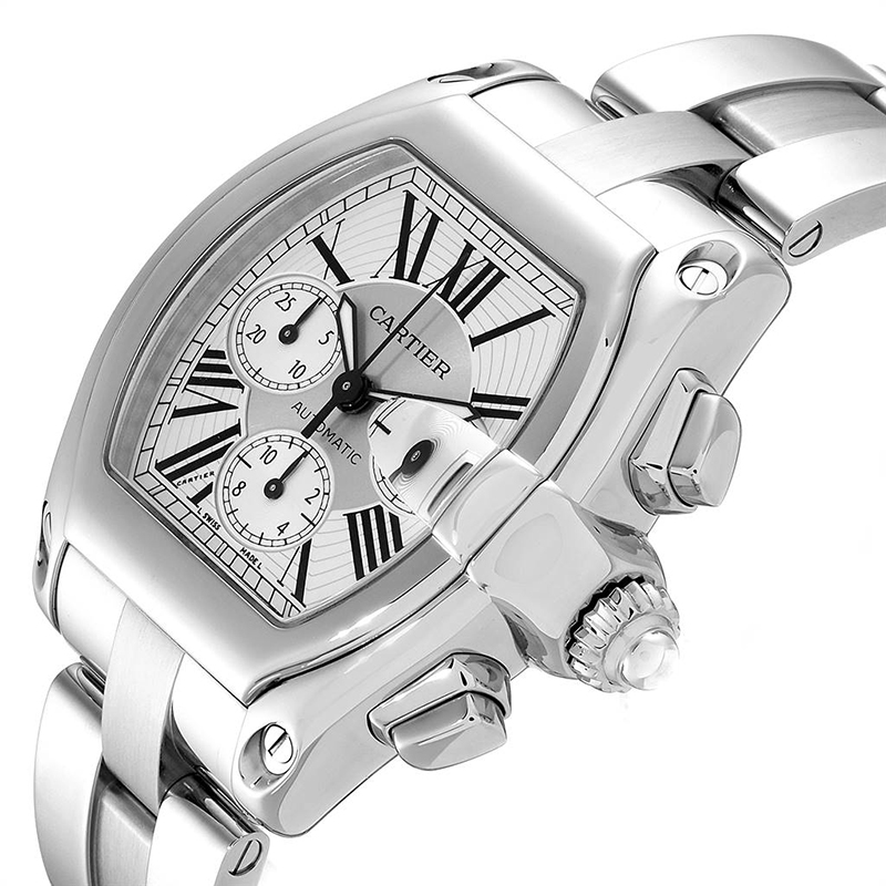 

Cartier White Stainless Steel Roadster Chronograph W62019X6 Men's Wriswatch, Silver