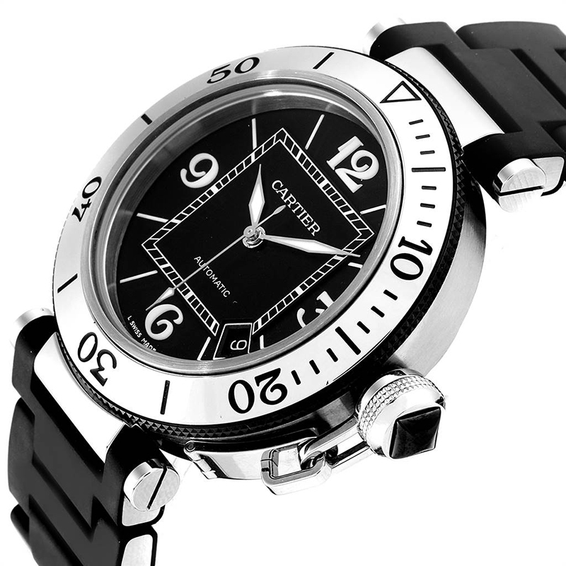 

Cartier Black Rubber and Stainless Steel Pasha Seatimer W31077U2 Men's Wristwatch