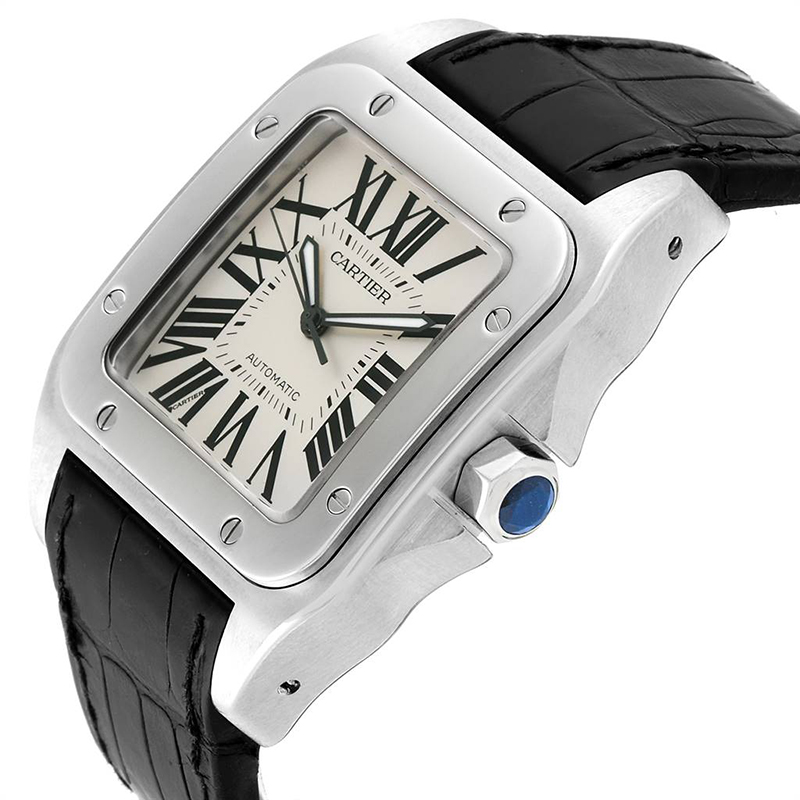 

Cartier Silver Leather and Stainless Steel Santos