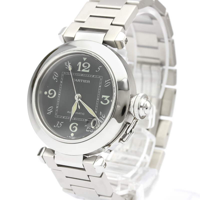 

Cartier Black Stainless Steel Pasha C W31043M7 Men's Wristwatch
