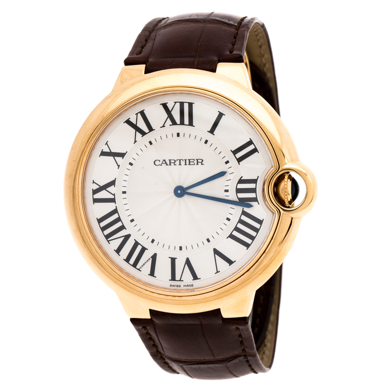 Cartier Silver 18k Rose Gold Ballon Bleu 3376 Men's Wristwatch 46MM