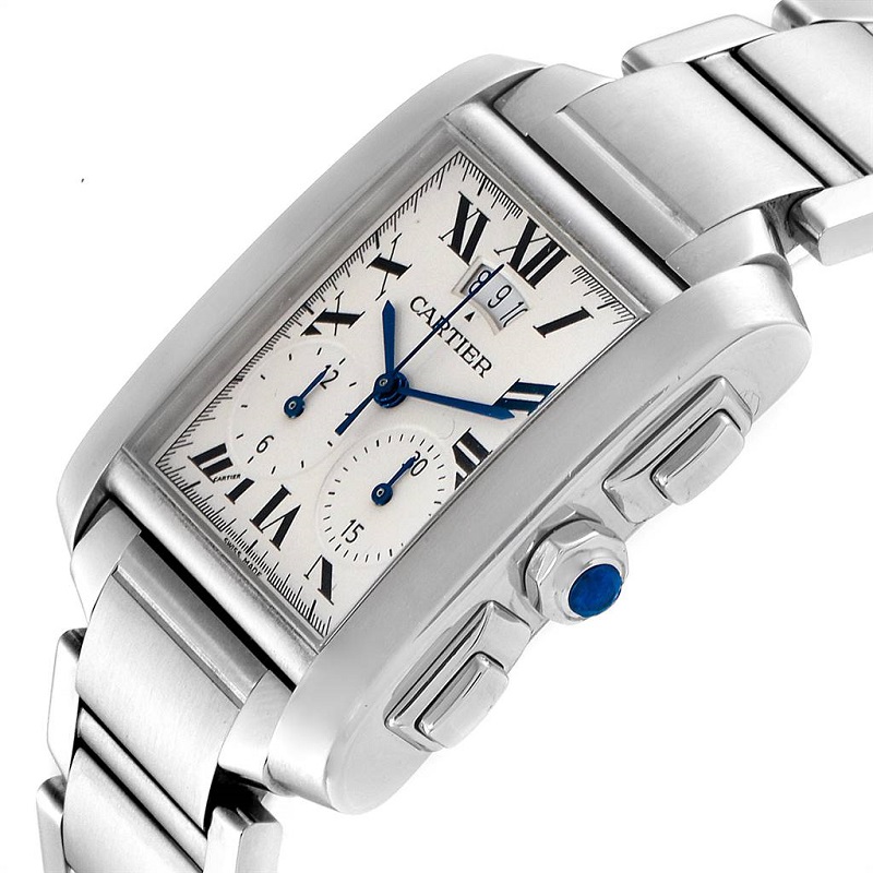 

Cartier Silver Stainless Steel Tank Francaise Chrongraph W51024Q3 Men's Wristwatch