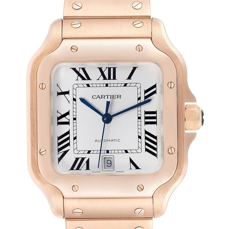 

Cartier Silver 18K Rose Gold Santos 100  WGSA0007 Men's Wristwatch 39.8MM