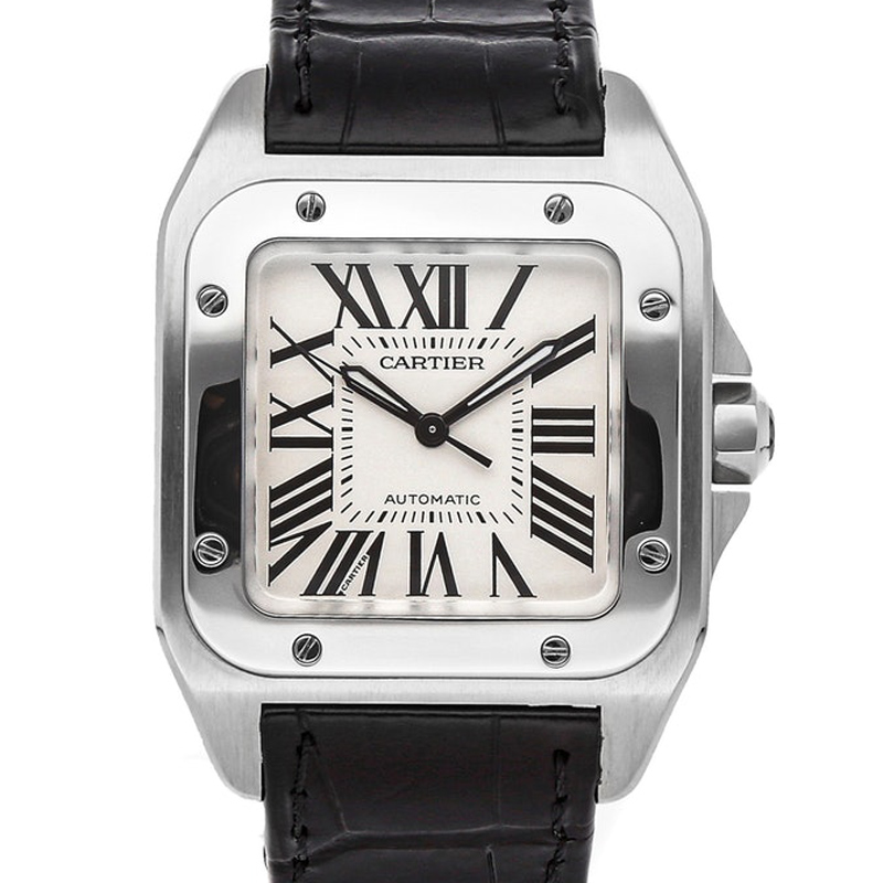 

Cartier Silver Stainless Steel and Alligator Leather Santos