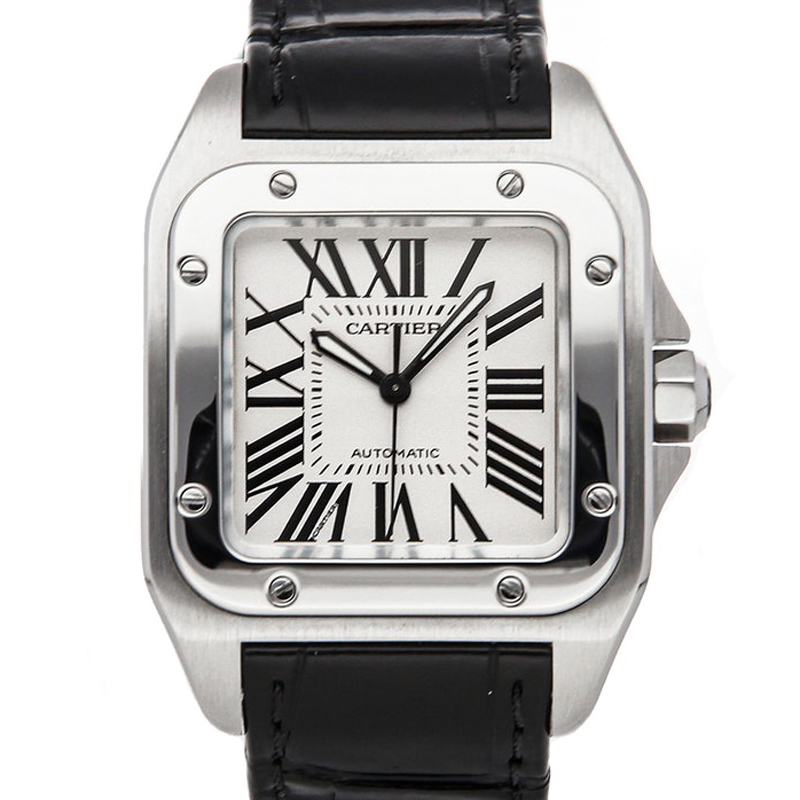 

Cartier Silver Stainless Steel and Alligator Leather Santos