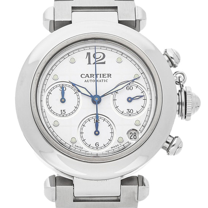 

Cartier White Stainless Steel Pasha C Chronograph W31039M7 Men's Wristwatch