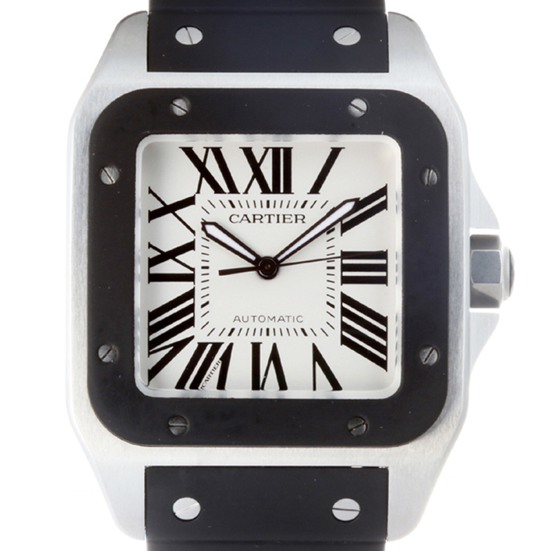 

Cartier White Stainless Steel and Rubber Santos