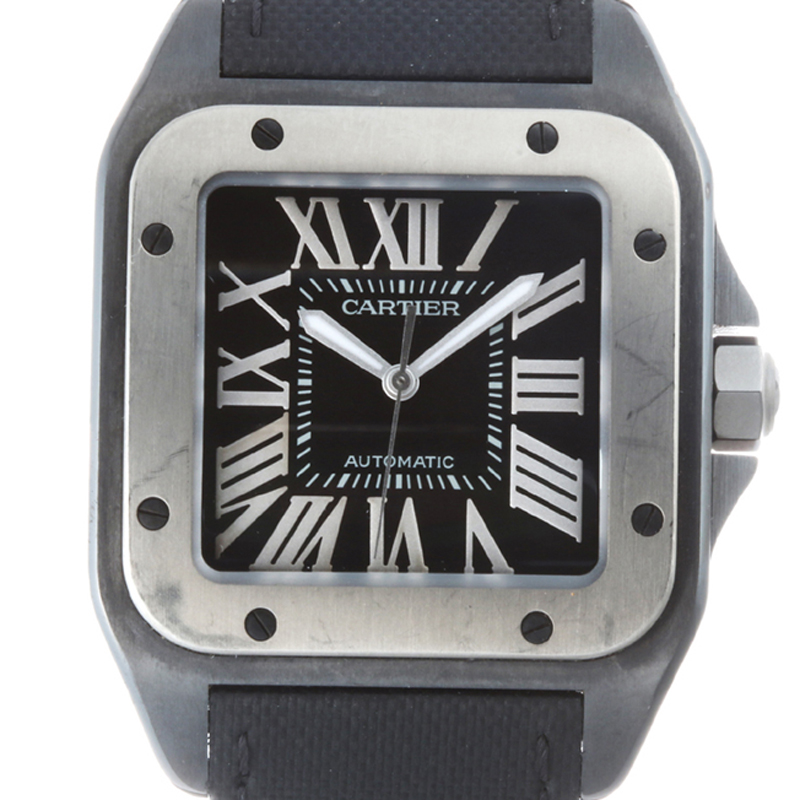 

Cartier Black Stainless Steel Titanium and Leather Santos