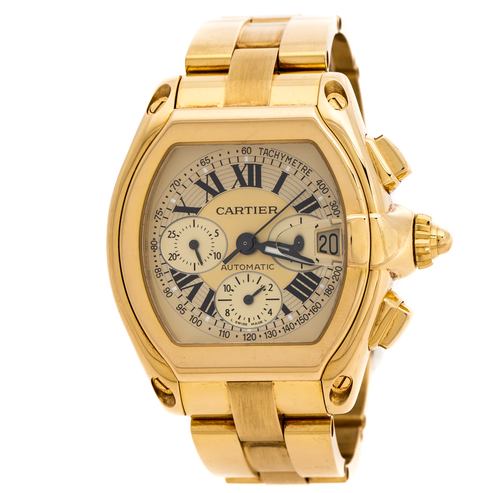 Cartier Champagne 18K Yellow Gold Roadster 2619 Men's Wristwatch 40 mm