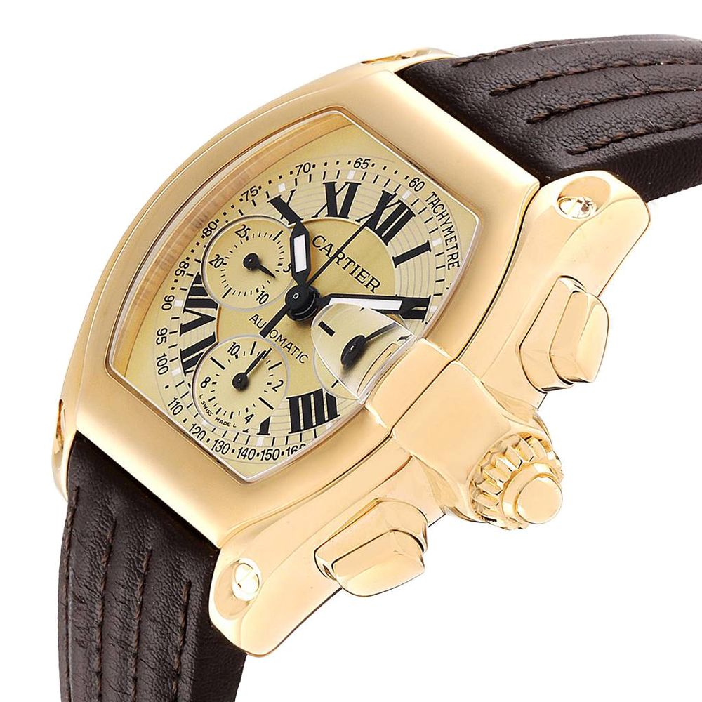 

Cartier Champagne 18K Yellow Gold Roadster Chronograph  W62021Y3 Men's Wristwatch 47 x 43 MM