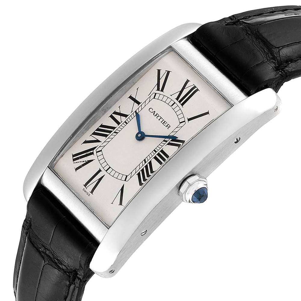 

Cartier Silver Platinum Tank Americaine  W2604351 Men's Wristwatch 26 X 45 MM