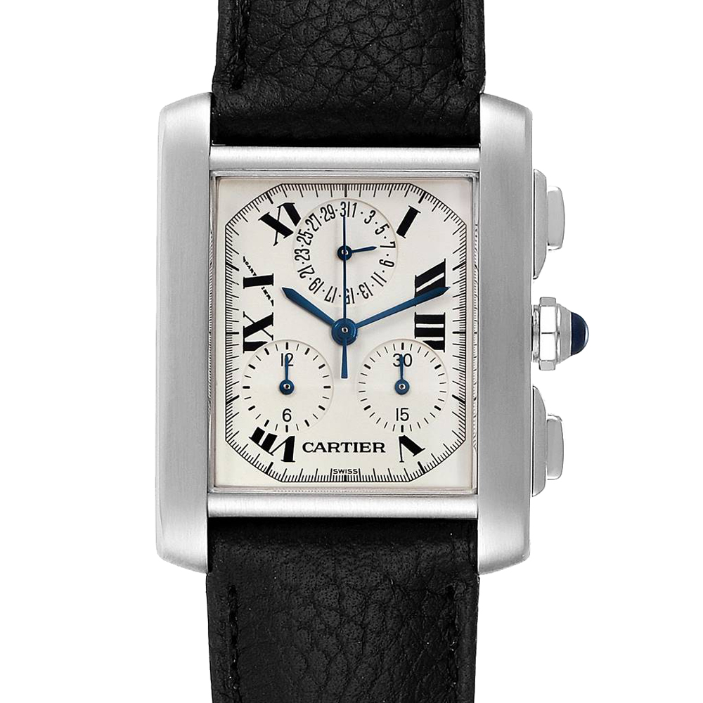 

Cartier Off White Stainless Steel Tank Francaise Chronoflex W51001Q3 Men's Wristwatch