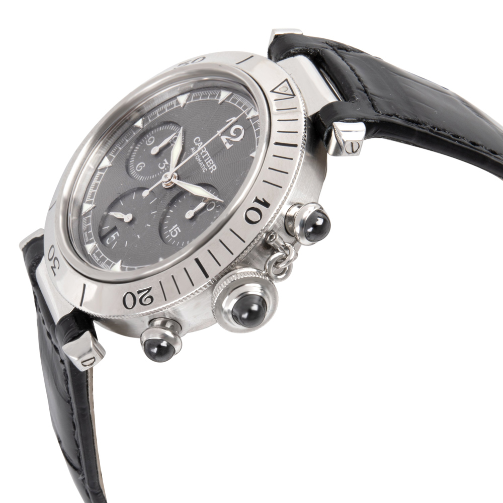 

Cartier Grey Stainless Steel and Alligator Leather Pasha W3107355 Men's Wristwatch