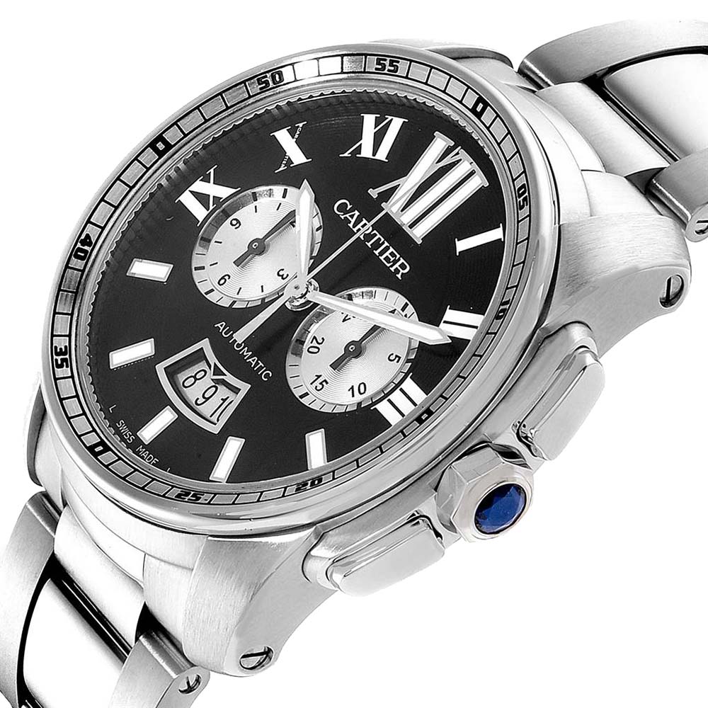 

Cartier Black Stainless Steel Calibre Chronograph W7100061 Men's Wristwatch