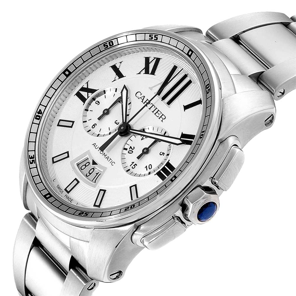 

Cartier Silver Stainless Steel Calibre Chronograph W7100045 Men's Wristwatch