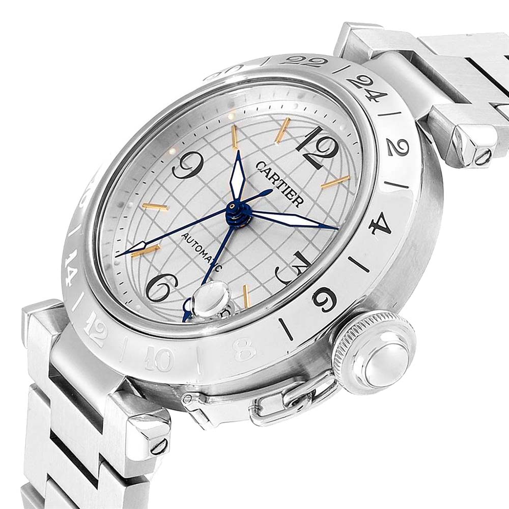 

Cartier Silver Stainless Steel Pasha GMT W31078M7 Men's Wristwatch