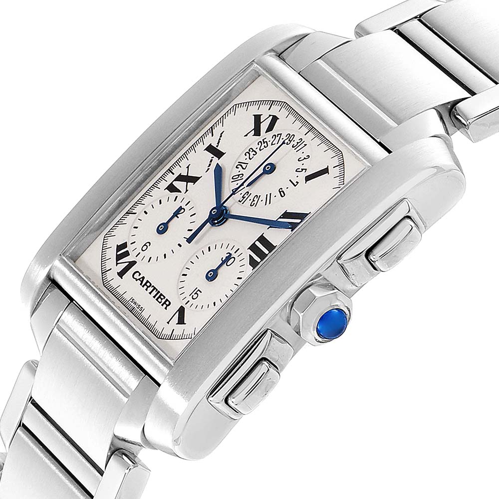 

Cartier Off White Stainless Steel Tank Francaise Chronoflex Chronograph W51001Q3 Men's Wristwatch