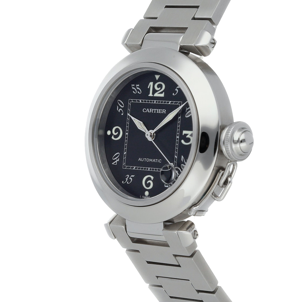 

Cartier Black Stainless Steel Pasha C W31043M7 Men's Wristwatch