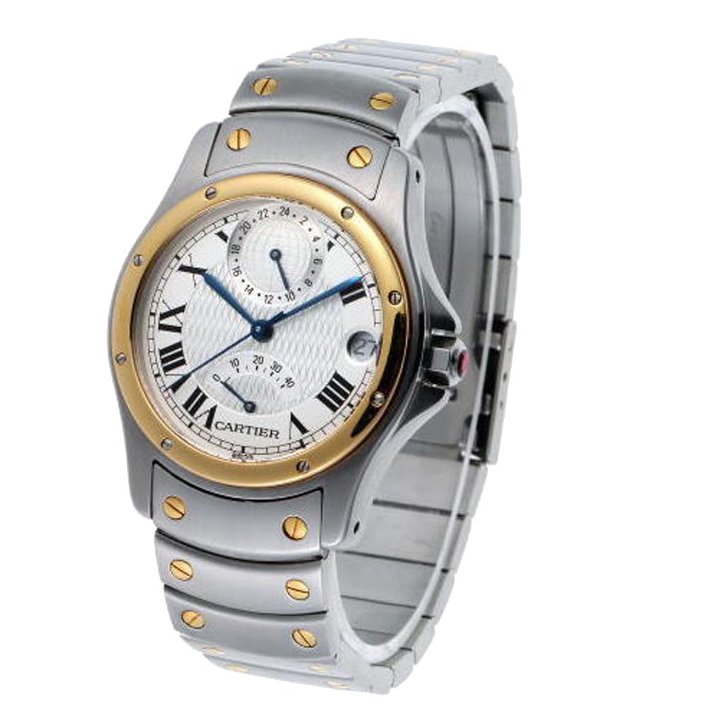 CARTIER SILVER 18K YELLOW GOLD AND STAINLESS STEEL SANTOS RONDO GMT AUTOMATIC W20038R3 MEN'S WRISTWATCH 33 M