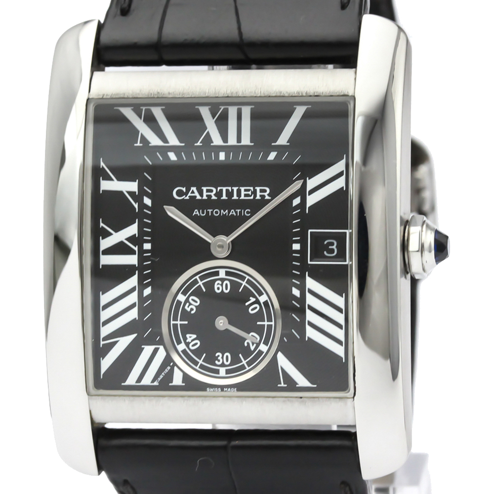 

Cartier Black Stainless Steel Tank MC Automatic W5330004 Men's Wristwatch