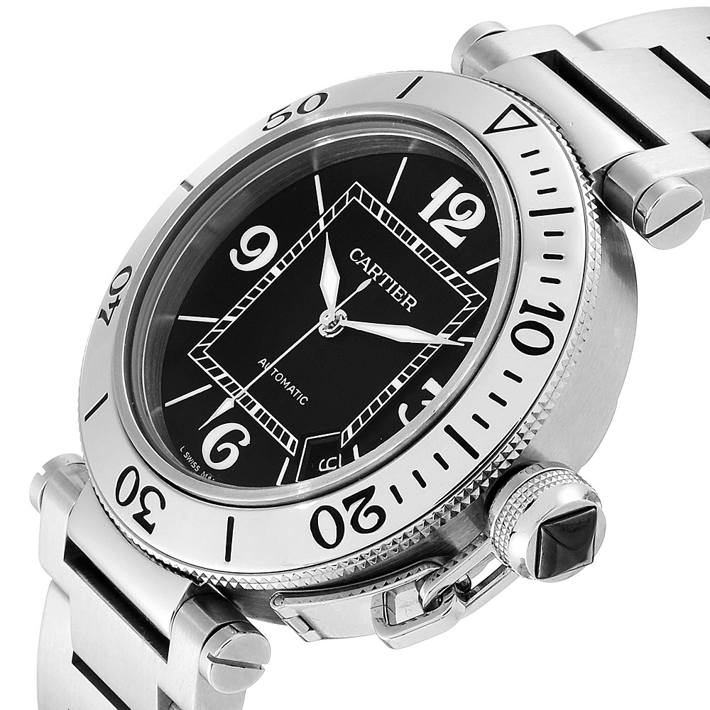 

Cartier Black Stainless Steel Pasha Seatimer Automatic W31077M7 Men's Wristwatch 40.5 MM