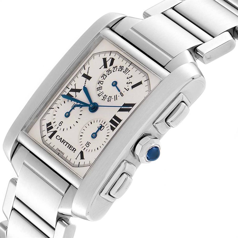 

Cartier Off White Stainless Steel Tank Francaise Chronoflex W51001Q3 Men's Wristwatch