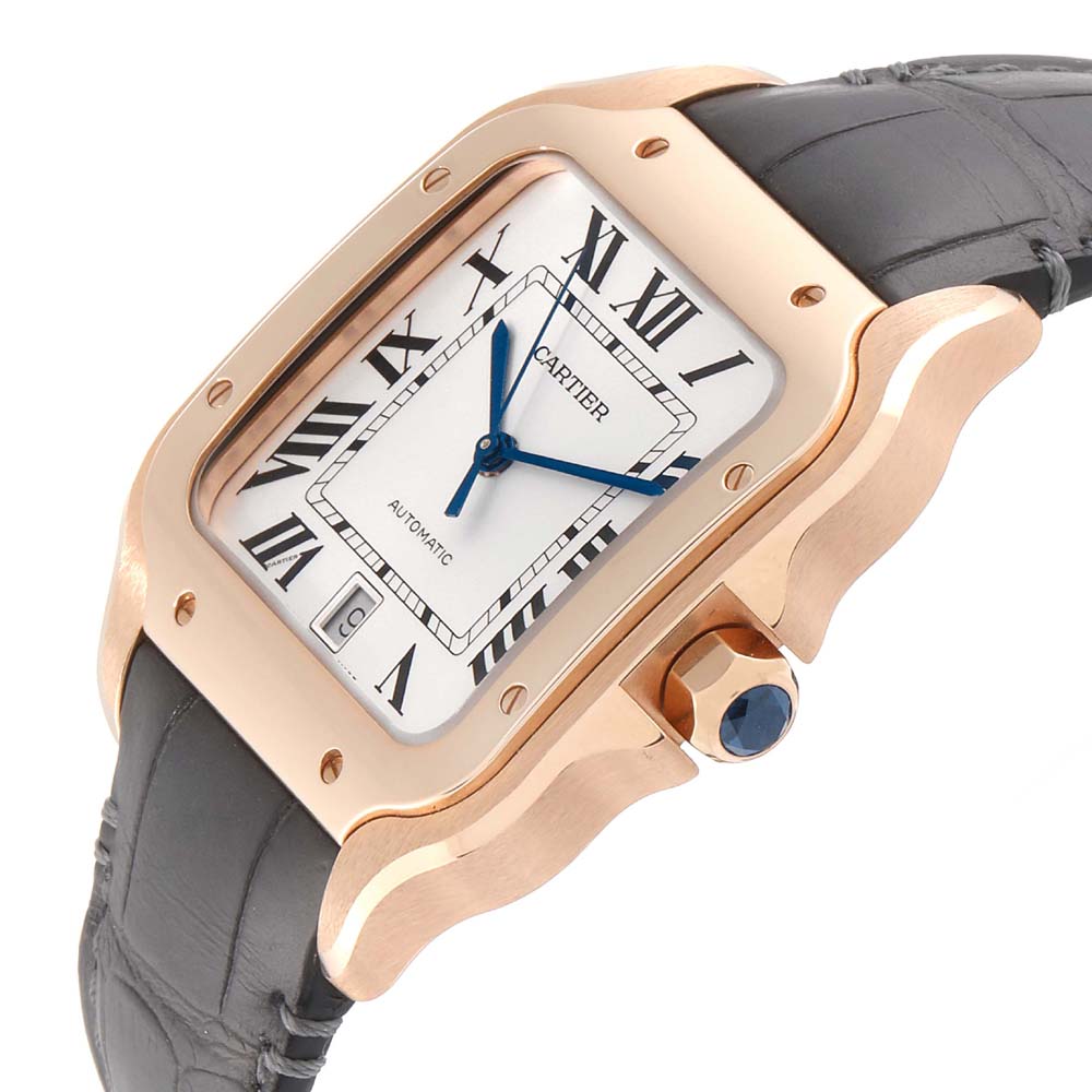 

Cartier Silver 18K Rose Gold Santos 100  WGSA0007 Men's Wristwatch 39 MM
