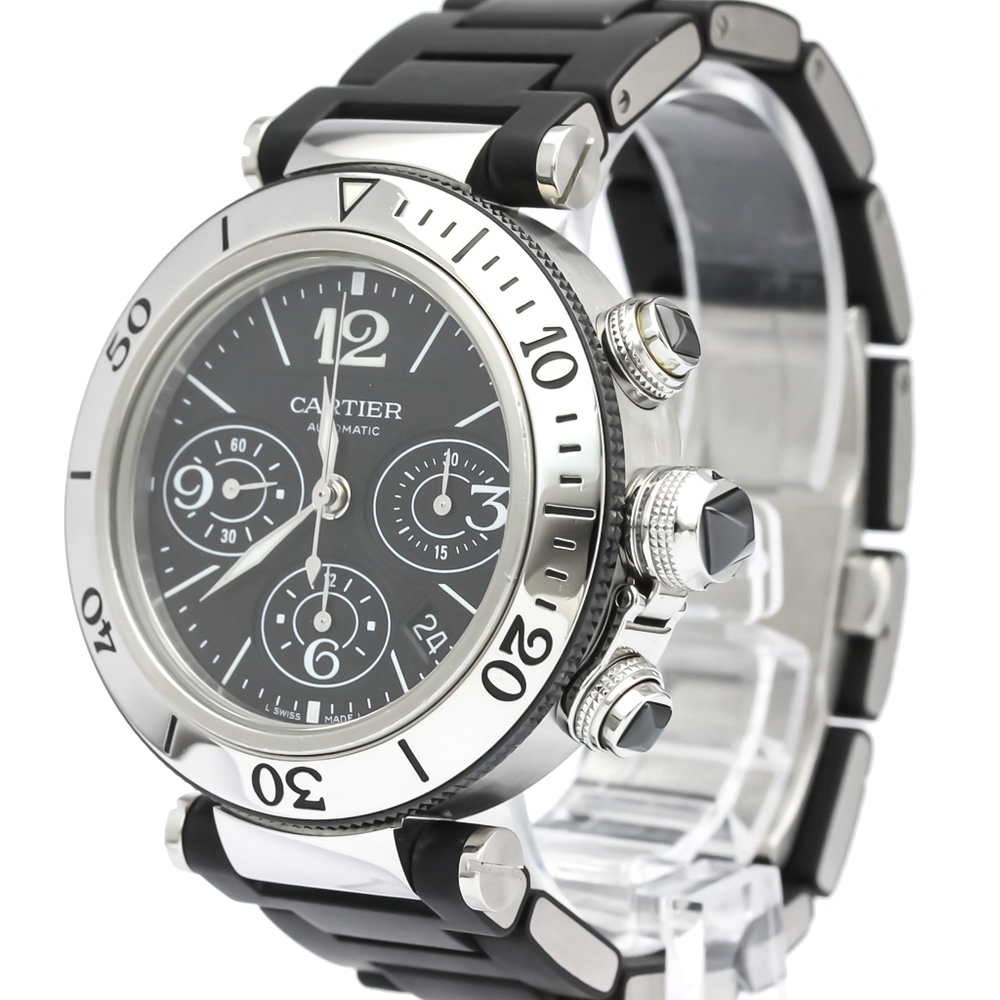 

Cartier Black Stainless Steel Pasha Seatimer Chronograph Automatic W31088U2 Men's Wristwatch