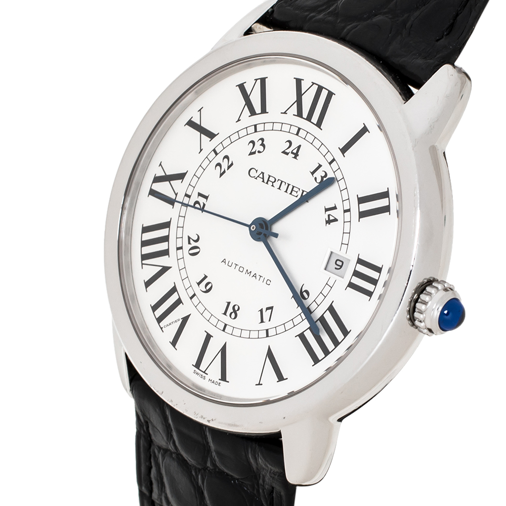 

Cartier Silver Stainless Steel Alligator Leather Ronde Solo de Cartier W6701010 Men's Wristwatch, Black