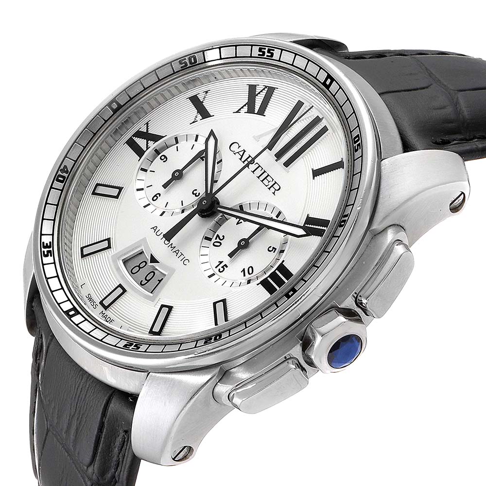 

Cartier Silver Stainless Steel Calibre De Cartier Chronograph W7100046 Men's Wristwatch