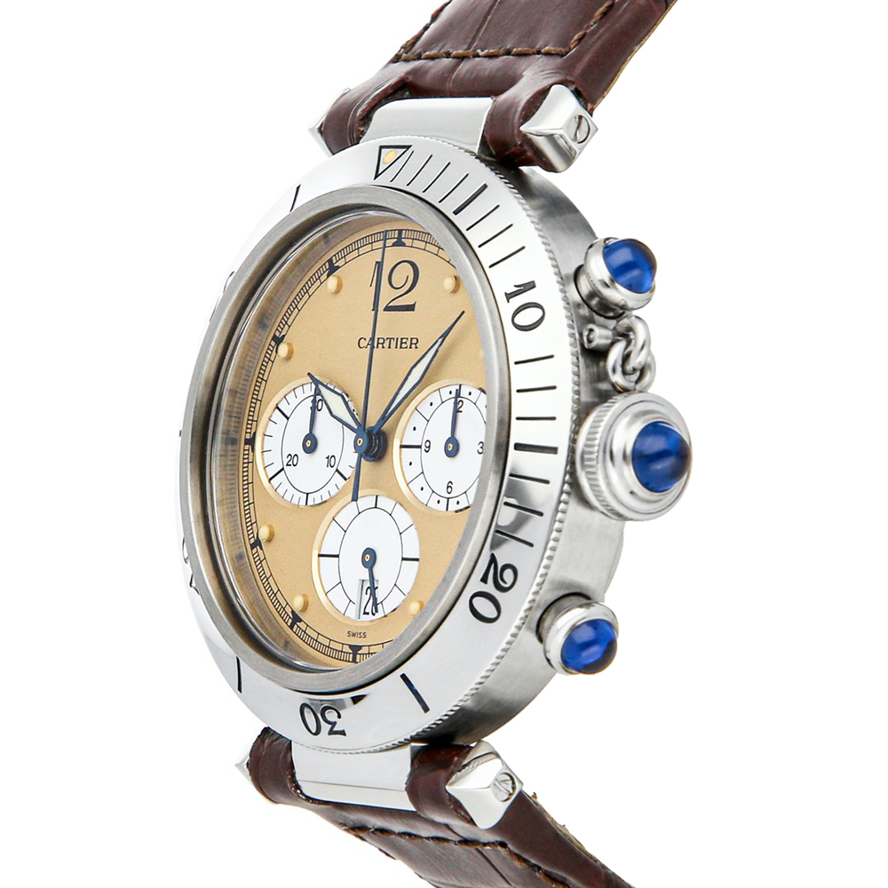 

Cartier Yellow Stainless Steel Pasha Chronograph W3100355 Men's Wristwatch