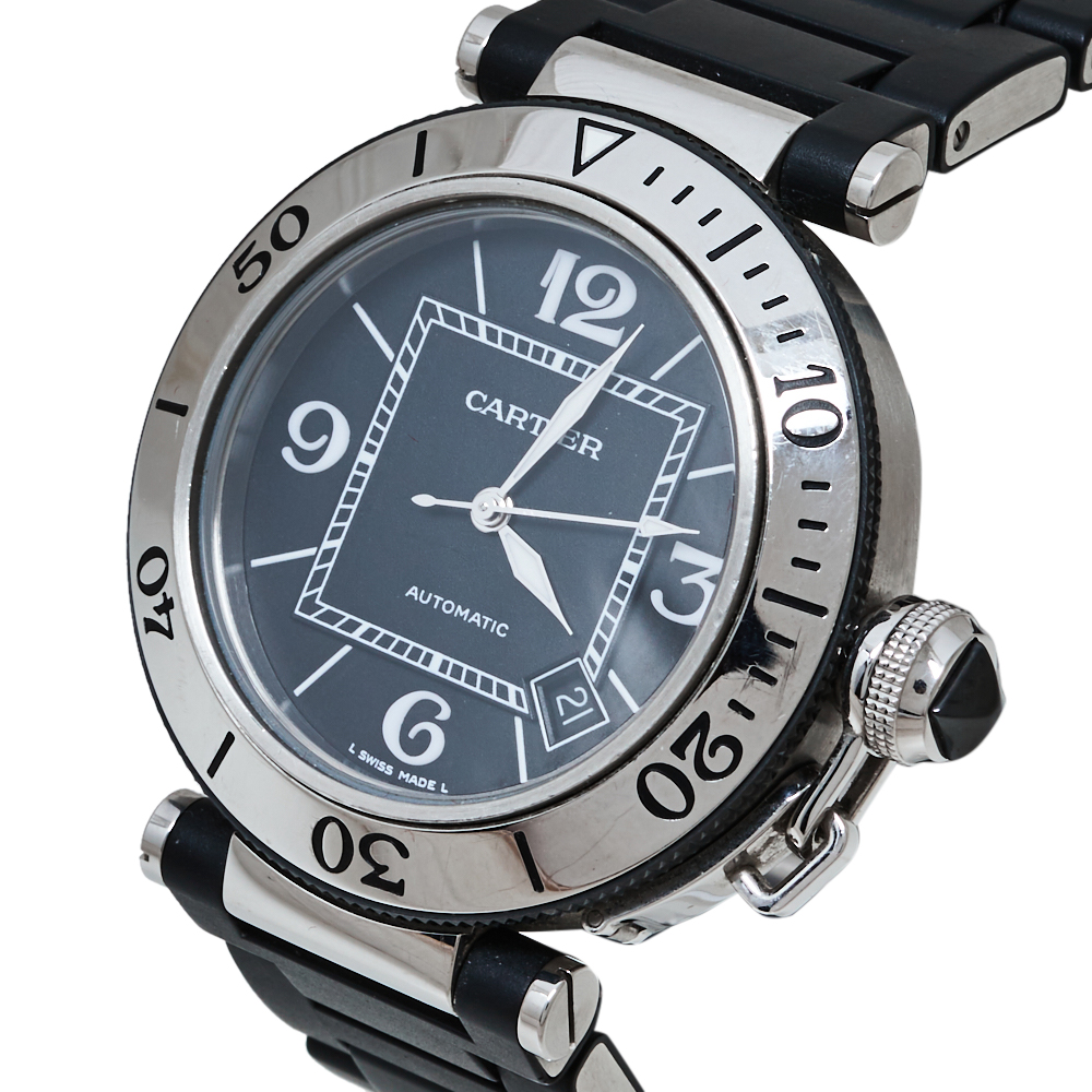 

Cartier Black Stainless Steel Rubber Pasha de Cartier