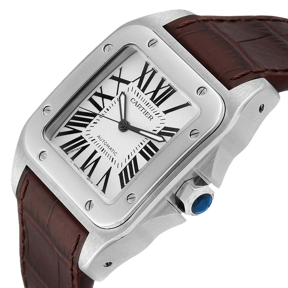 

Cartier Silver Stainless Steel Leather Santos