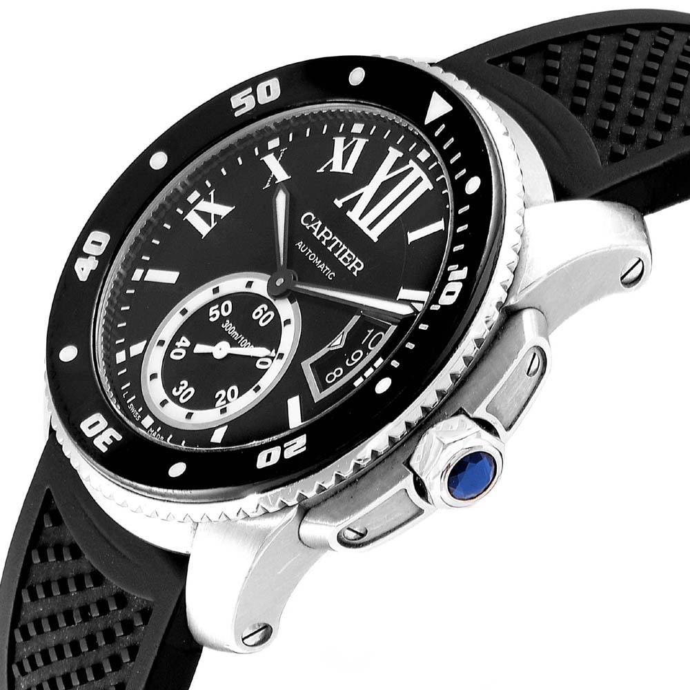 

Cartier Black Stainless Steel Calibre Diver Rubber W7100056 Men's Wristwatch