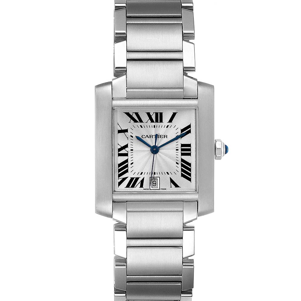Pre-owned Cartier Silver Stainless Steel Tank Francaise Automatic W51002q3 Men's Wristwatch 28 X 32 Mm