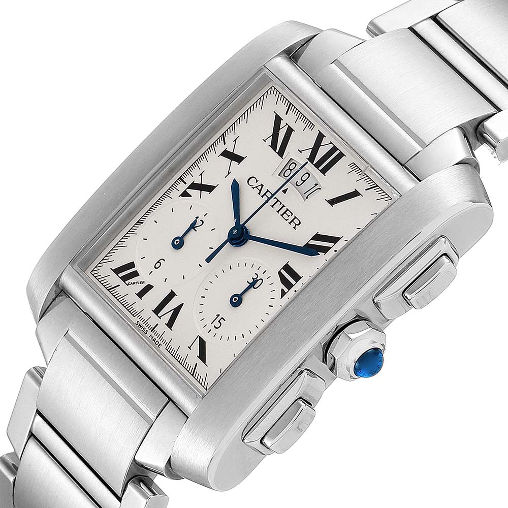 

Cartier Silver Stainless Steel Tank Francaise Chrongraph W51024Q3 Men's Wristwatch