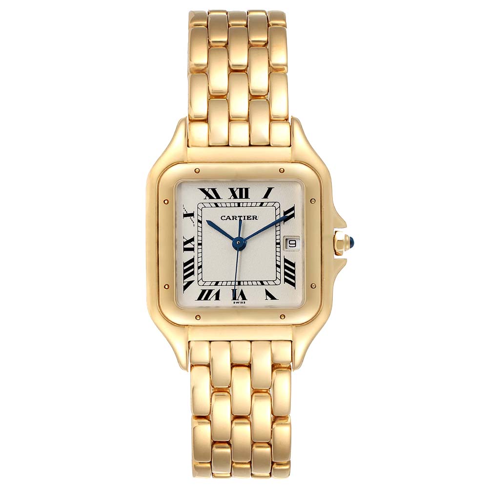 Pre-owned Cartier White 18k Yellow Gold Panthere W25014b9 Men's Wristwatch 29 Mm