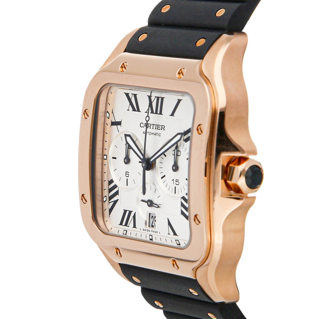 

Cartier Silver 18k Rose Gold Santos De Cartier Chronograph WGSA0017 Men's Wristwatch 43 MM