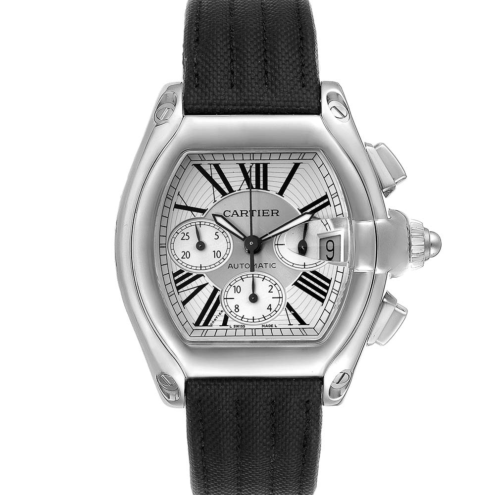 Pre-owned Cartier Silver Stainless Steel Roadster Chronograph W62019x6 Men's Wristwatch 49 X 43 Mm