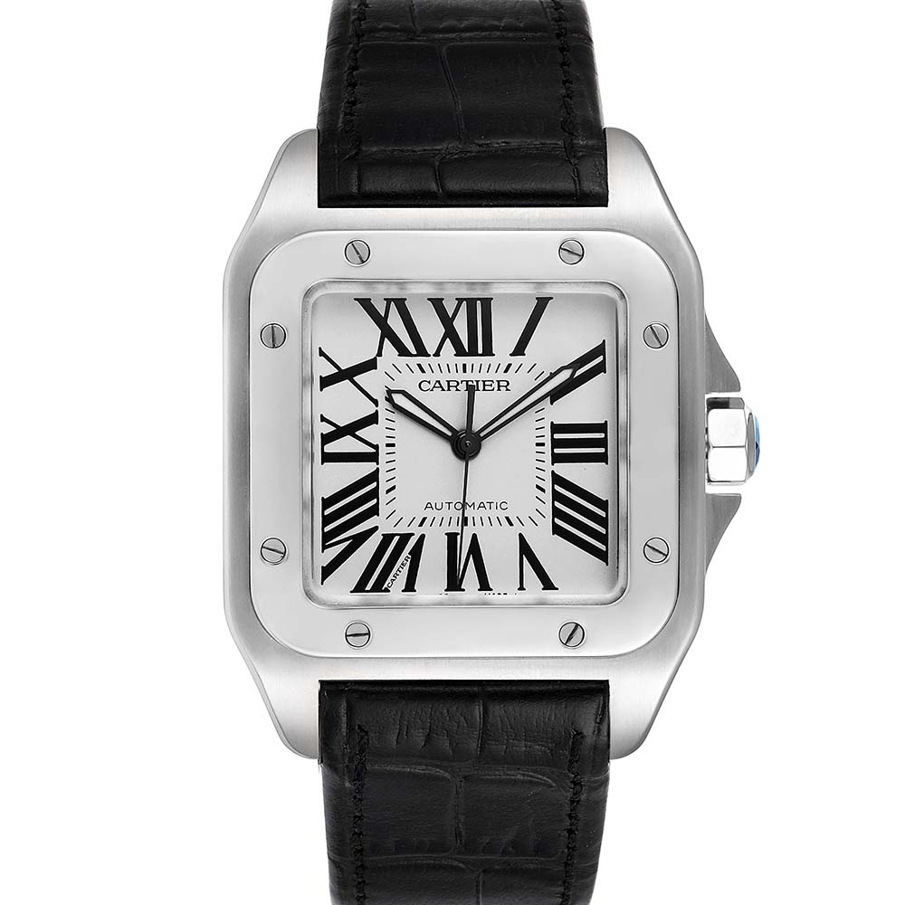 Pre-owned Cartier Silver Stainless Steel Santos 100 W20073x8 Men's Wristwatch 38 Mm