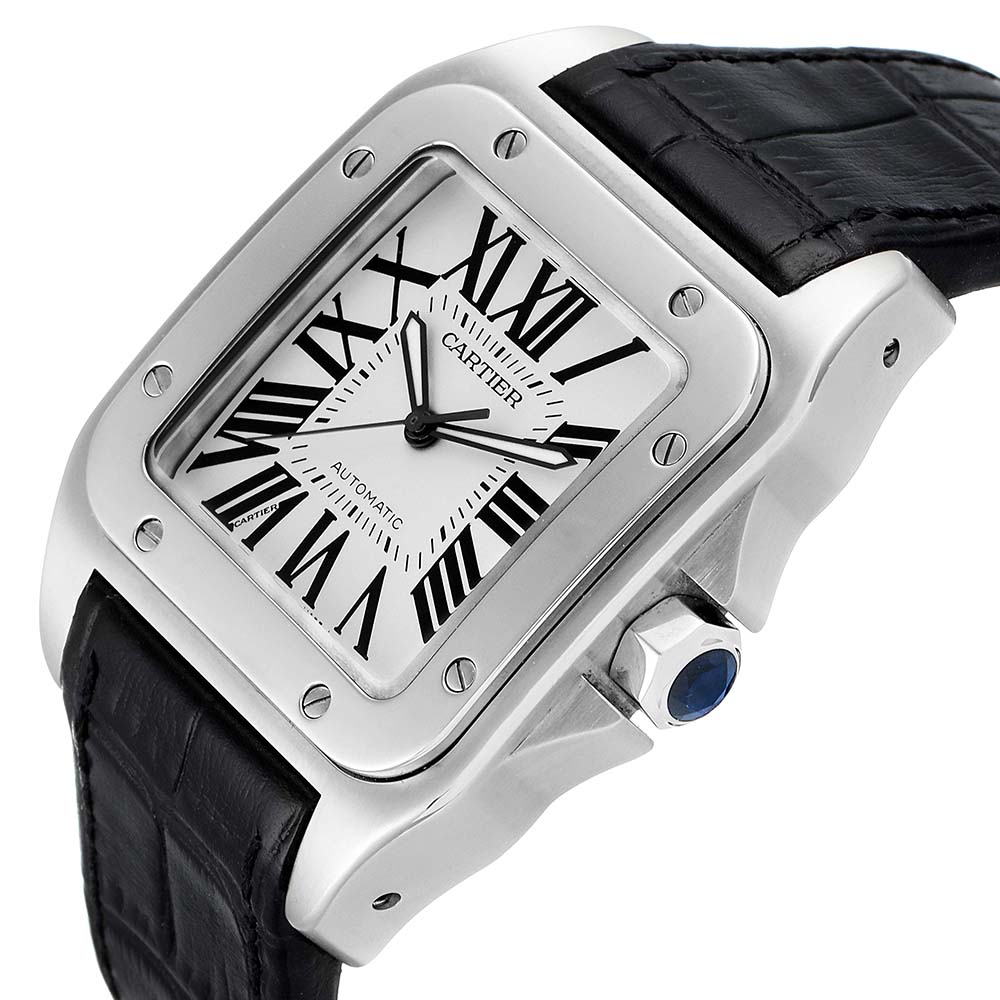 

Cartier Silver Stainless Steel Santos 100 W20073X8 Men's Wristwatch 38 MM