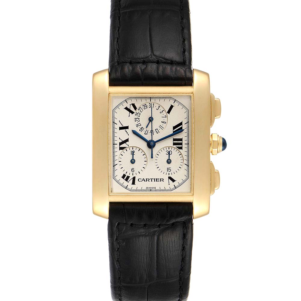 Pre-owned Cartier Silver 18k Yellow Gold Tank Francaise Chronoflex W5000556 Men's Wristwatch 36 X 28 Mm