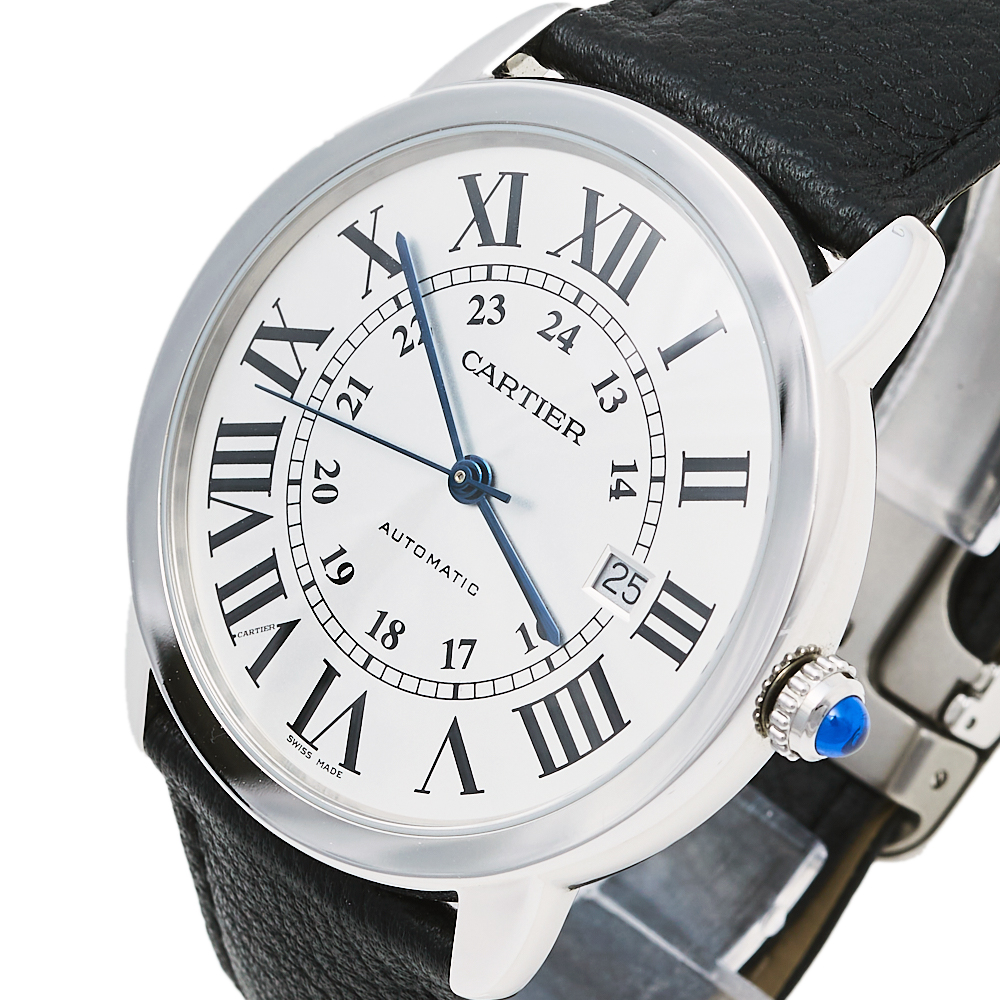 

Cartier Silver Stainless Steel Leather Ronde Solo De Cartier