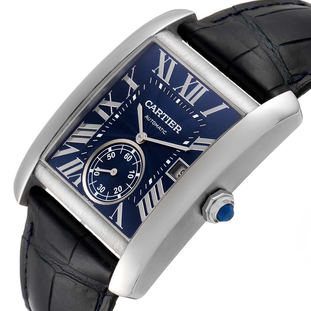 

Cartier Blue Stainless Steel Tank MC Automatic WSTA0010 Men's Wristwatch
